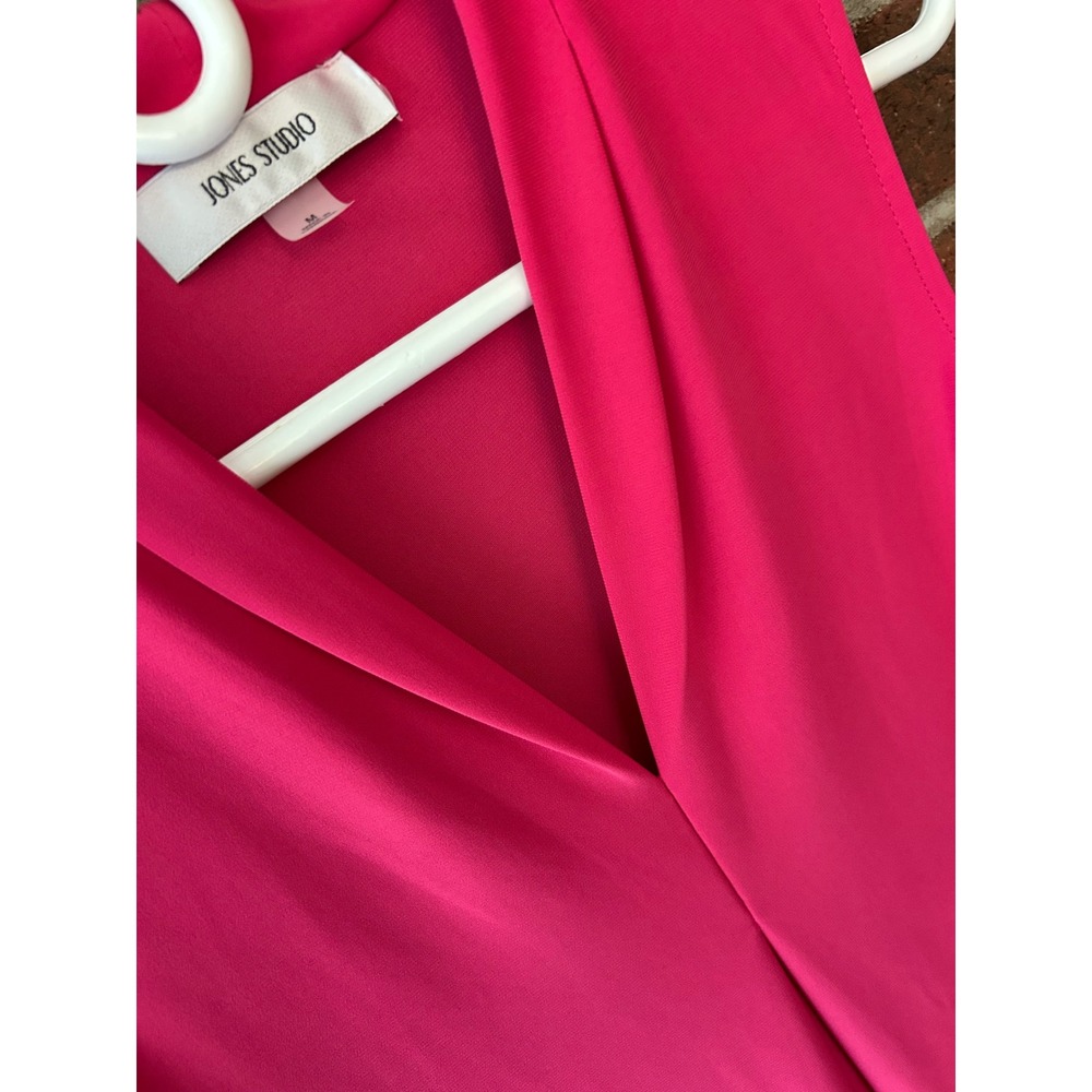 Jones Studio Womens Hot Pink Sleeveless V-Neck Pleated Blouse Top Size M